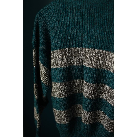 Vintage Turnabout Pullover Sweatshirt Gray & Teal Striped Size L Large USA - Picture 9 of 11